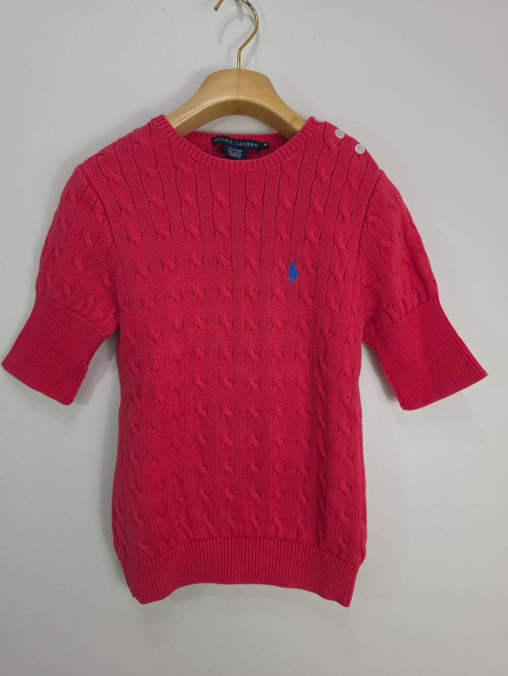 Ralph Lauren Pink Cable Knit Short Sleeve Sweater